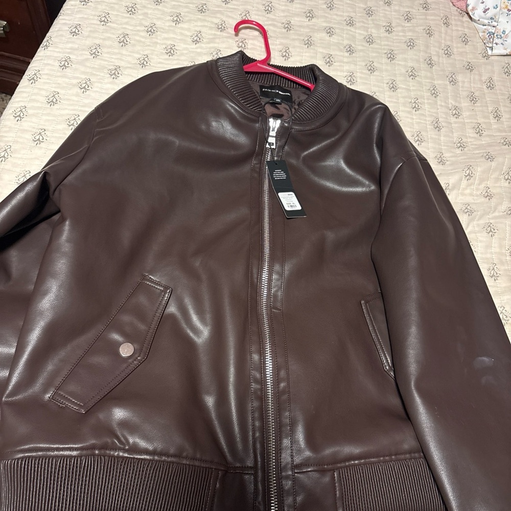Fashion Nova Women’s Bomber Faux Leather Jacket